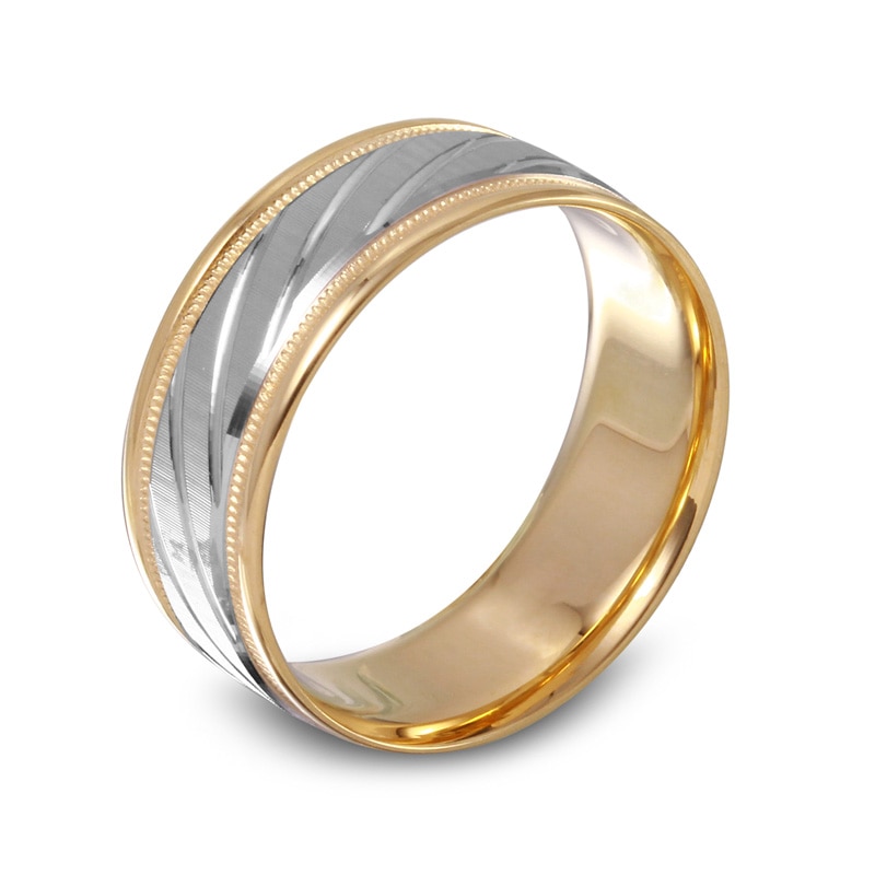 Men's 7.0mm Slanted Wedding Band in 10K Two-Tone Gold