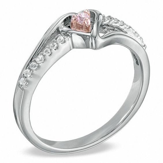 Lab-Created Pink Sapphire and Diamond Accent Heart Promise Ring in Sterling Silver