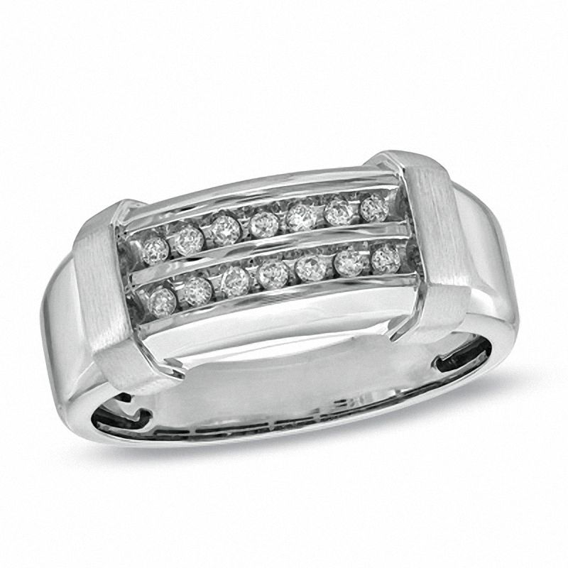 Men's 1/5 CT. T.W. Diamond Double Row Wedding Band in 10K White Gold