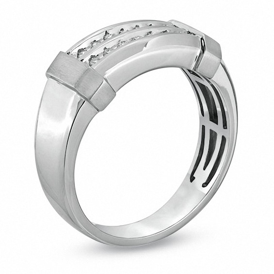 1/5 CT. T.w. Diamond Double Row Wedding Band in 10K White Gold
