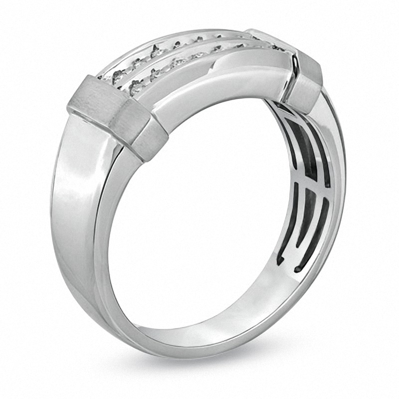 Men's 1/5 CT. T.W. Diamond Double Row Wedding Band in 10K White Gold