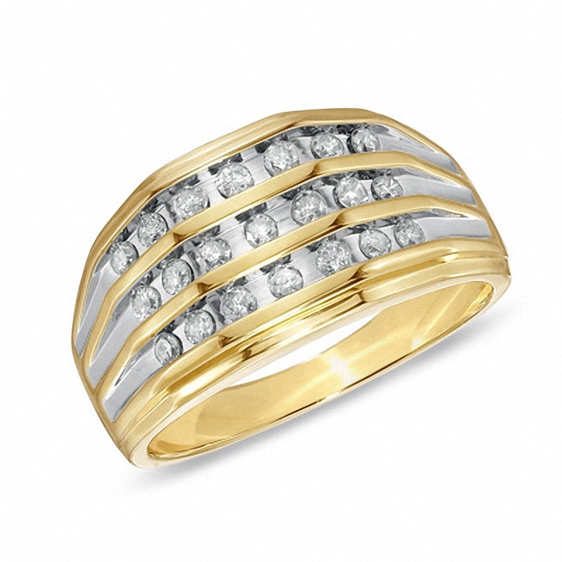 Main Image 1 of Men's 1/2 CT. T.W. Diamond Angled Three Row Band in 10K Gold