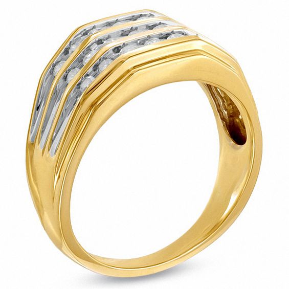 1/2 CT. T.w. Diamond Angled Three Row Band in 10K Gold