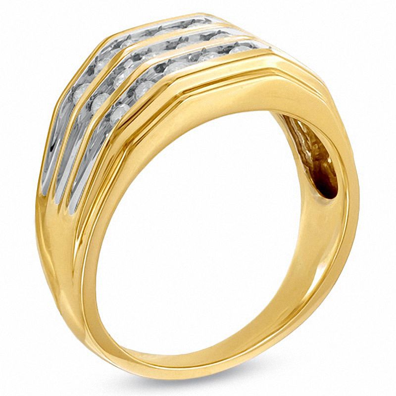 Main Image 2 of Men's 1/2 CT. T.W. Diamond Angled Three Row Band in 10K Gold