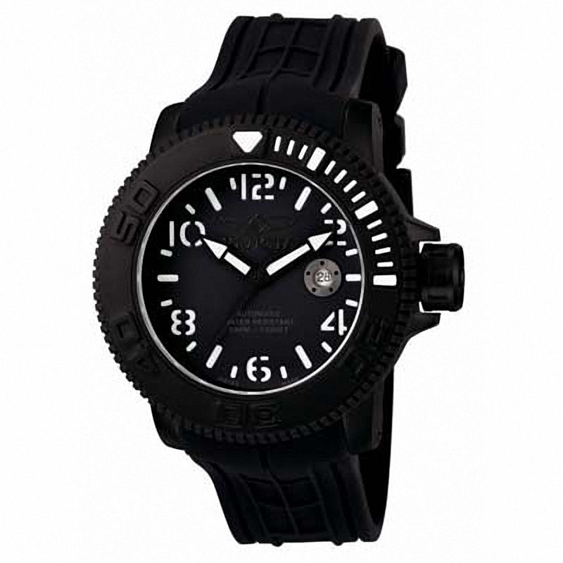 Main Image 1 of Men's Invicta Sea Hunter Automatic Black Strap Watch with Black Dial (Model: 1073)