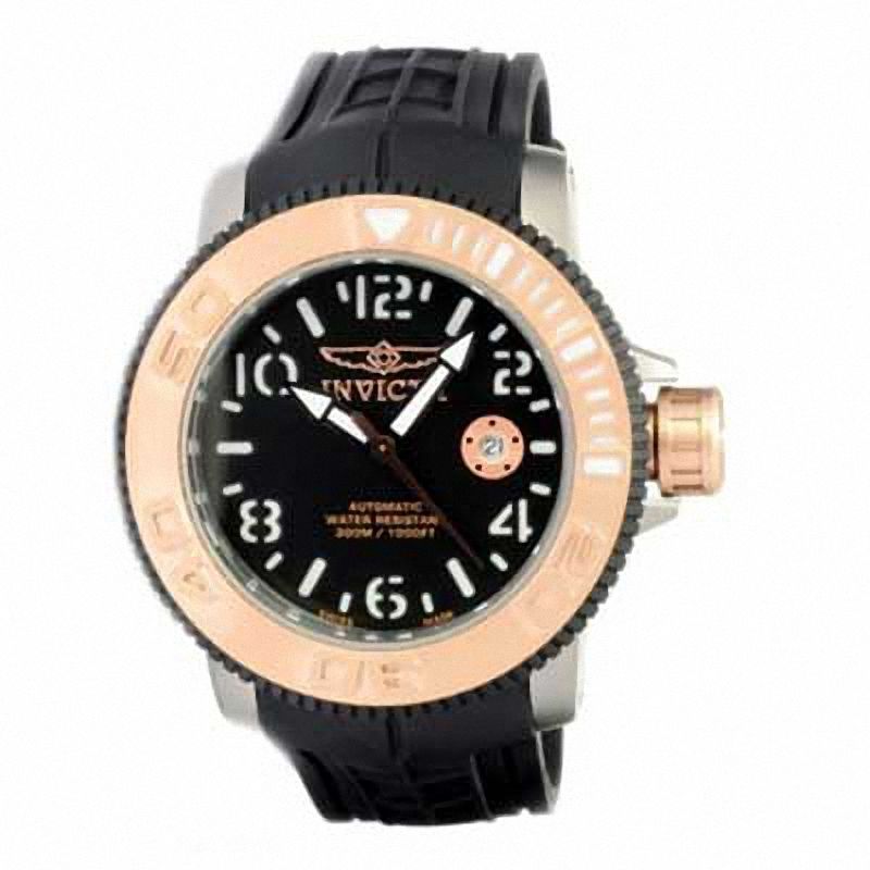 Men's Invicta Sea Hunter Automatic Rose-Tone Titanium Watch with Black Dial (Model: 1080)