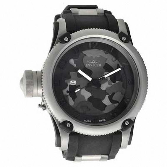 Men's Invicta Russian Diver Black Strap Watch with Black Camouflage Dial (Model: 1202)