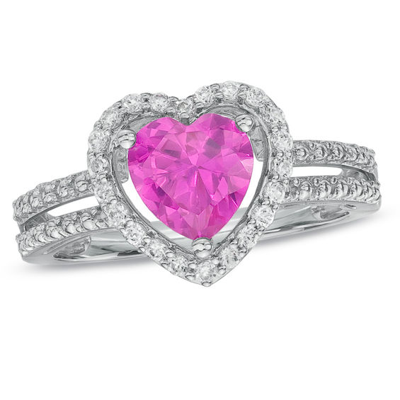 7.0mm Heart-Shaped Lab-Created Pink Sapphire and White Sapphire Heart ...