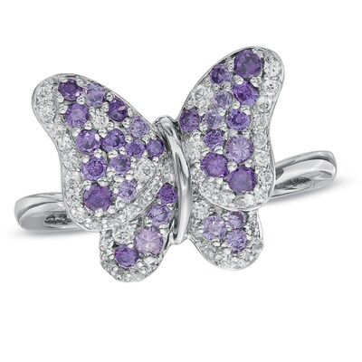 White or Rose Gold Genuine Purple Amethyst Gemstones Butterfly Ring 14K Yellow 
