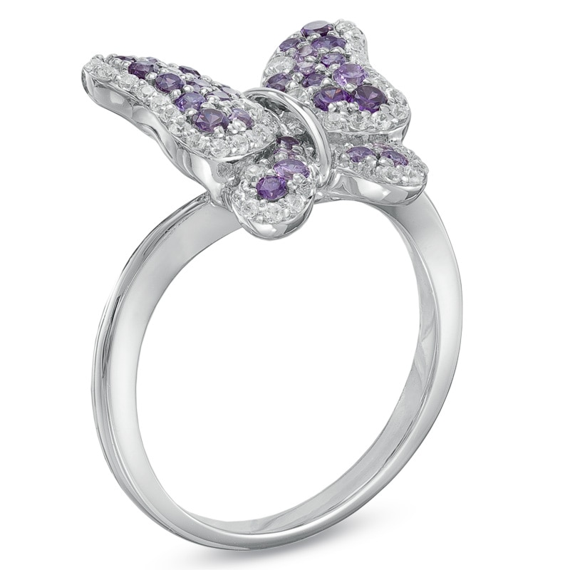 Amethyst and Lab-Created White Sapphire Butterfly Ring in Sterling Silver