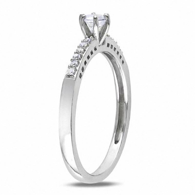 White Lab-Created Sapphire and Diamond Accent Promise Ring in Sterling Silver