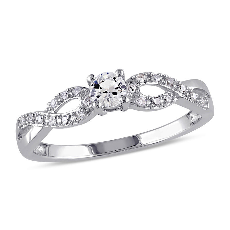 Lab-Created White Sapphire and Diamond Accent Twine Promise Ring in Sterling Silver