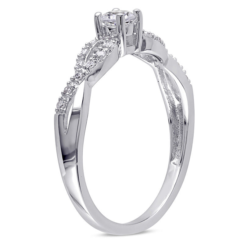 Lab-Created White Sapphire and Diamond Accent Twine Promise Ring in Sterling Silver