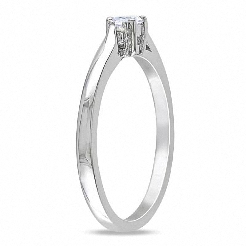 Lab-Created White Sapphire and Diamond Accent Three Stone Promise Ring in Sterling Silver