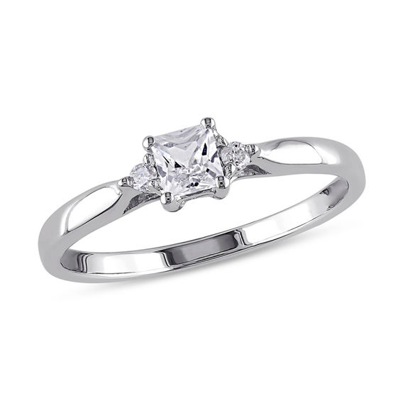 Princess-Cut Lab-Created White Sapphire and Diamond Accent Promise Ring ...