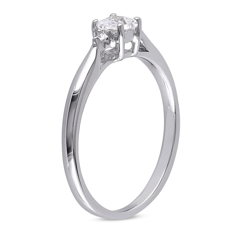 Princess-Cut White Lab-Created Sapphire and Diamond Accent Promise Ring in Sterling Silver