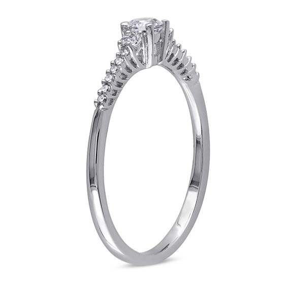 White Lab-Created Sapphire and Diamond Accent Three Stone Promise Ring Sterling Silver
