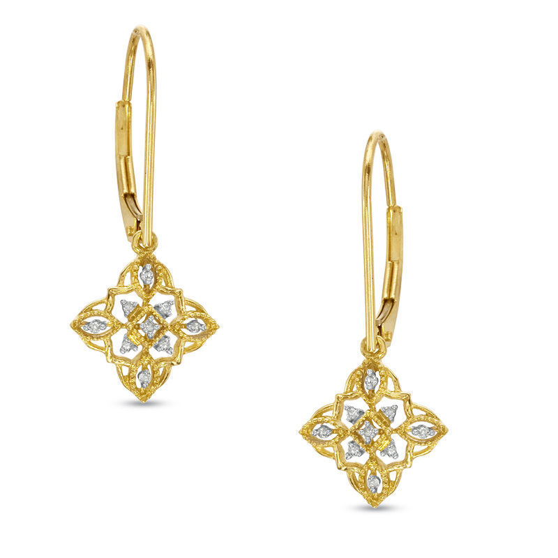 Main Image 1 of Diamond Accent Vintage-Style Drop Earrings in 10K Gold