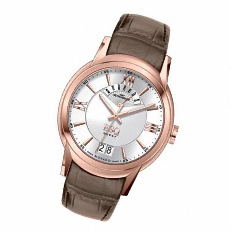 Men's ESQ Movado Quest Retrograde Rose-Tone Strap Watch with Silver-Tone Dial (Model: 07301403)