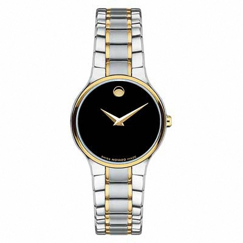 Ladies' Movado Serio Two-Tone Stainless Steel Watch with Black Dial (Model: 0606389)