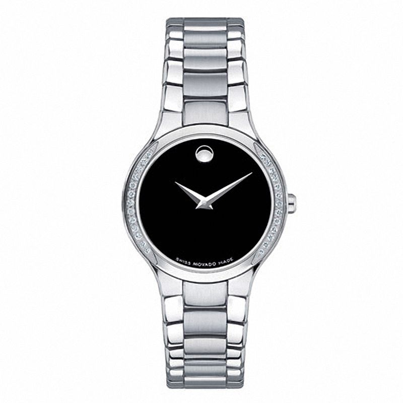 Main Image 1 of Ladies' Movado Serio Diamond Accent Watch with Black Dial (Model: 0606385)