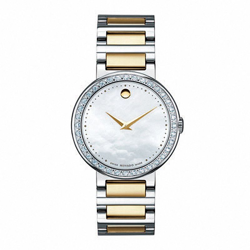 Main Image 1 of Ladies' Movado Concerto Diamond Accent Two-Tone Stainless Steel Watch with Mother-of-Pearl Dial (Model: 0606470)