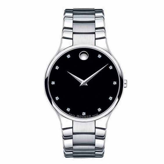Men's Movado Serio Diamond Accent Watch with Black Dial (Model: 606490)