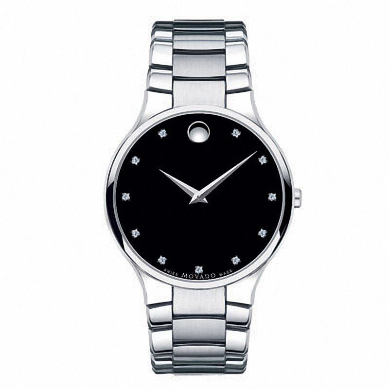 Main Image 1 of Men's Movado Serio Diamond Accent Watch with Black Dial (Model: 606490)