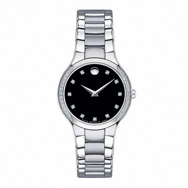 Main Image 1 of Ladies' Movado Serio Diamond Accent Watch with Black Dial (Model: 0606491)