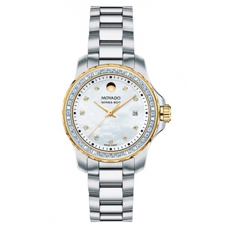 Main Image 1 of Ladies' Movado Series 800 Diamond Accent Two-Tone Stainless Steel Watch with Mother-of-Pearl Dial (Model: 2600093)