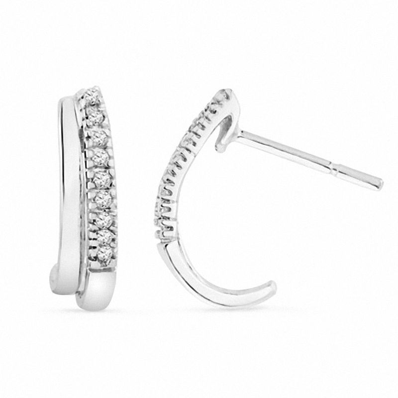 Main Image 1 of 1/10 CT. T.W. Diamond J-Hoop Earrings in 10K White Gold