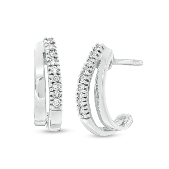 1/10 CT. T.w. Diamond Double J-Hoop Earrings in 10K White Gold