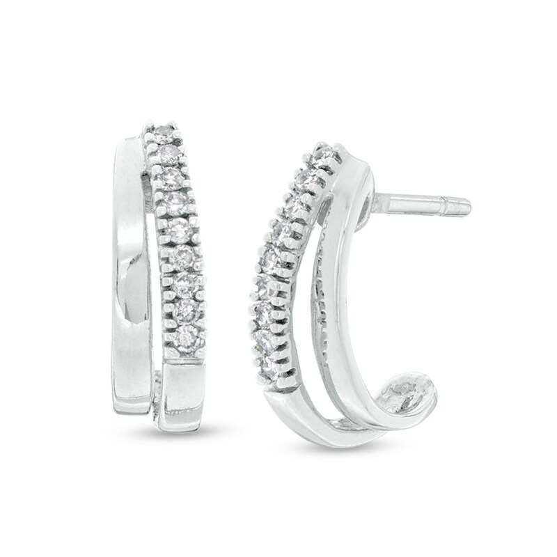 Main Image 1 of 1/10 CT. T.W. Diamond Double J-Hoop Earrings in 10K White Gold