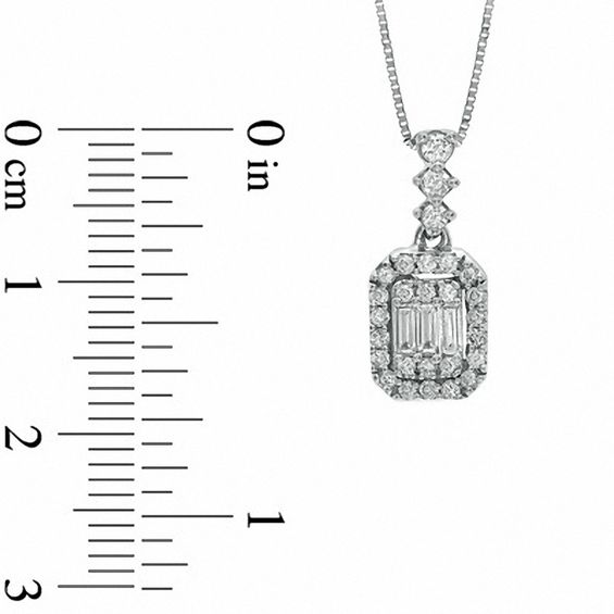 3/8 CT. T.w. Round and Baguette Diamond Pendant in 14K White Gold