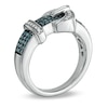 Thumbnail Image 2 of 1/4 CT. T.W. Enhanced Blue and White Diamond Buckle Ring in Sterling Silver