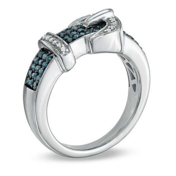 1/4 CT. T.w. Enhanced Blue and White Diamond Buckle Ring in Sterling Silver