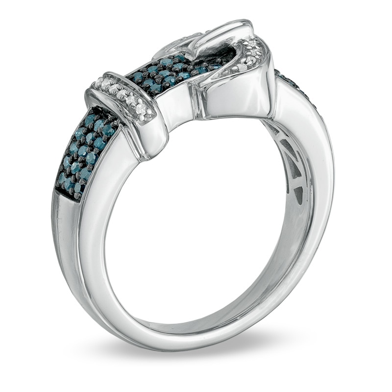 Main Image 2 of 1/4 CT. T.W. Enhanced Blue and White Diamond Buckle Ring in Sterling Silver