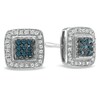 Thumbnail Image 1 of 1/3 CT. T.W. Enhanced Blue and White Diamond Square Stud Earrings in Sterling Silver