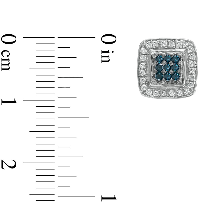Main Image 2 of 1/3 CT. T.W. Enhanced Blue and White Diamond Square Stud Earrings in Sterling Silver