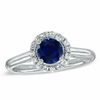 Thumbnail Image 1 of Lab-Created Blue Sapphire and 1/7 CT. T.W. Diamond Engagement Ring in 10K White Gold