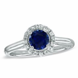 Lab-Created Blue Sapphire and 1/7 CT. T.W. Diamond Engagement Ring in 10K White Gold