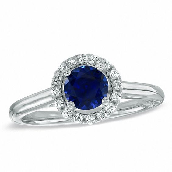 Lab-Created Blue Sapphire and 1/7 CT. T.w. Diamond Engagement Ring in 10K White Gold