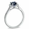Thumbnail Image 2 of Lab-Created Blue Sapphire and 1/7 CT. T.W. Diamond Engagement Ring in 10K White Gold