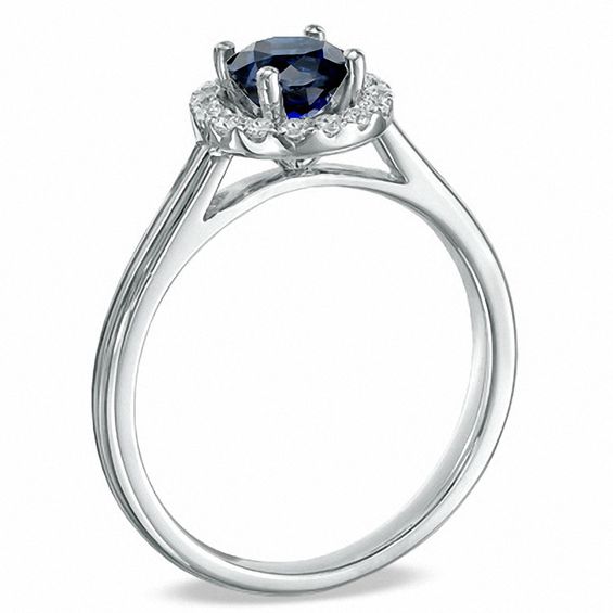 Lab-Created Blue Sapphire and 1/7 CT. T.w. Diamond Engagement Ring in 10K White Gold