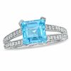 Thumbnail Image 0 of Princess-Cut Blue Topaz and 1/4 CT. T.W. Diamond Engagement Ring in 10K White Gold