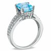 Thumbnail Image 1 of Princess-Cut Blue Topaz and 1/4 CT. T.W. Diamond Engagement Ring in 10K White Gold