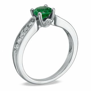 Lab-Created Emerald and 3/8 CT. T.W. Diamond Engagement Ring in 10K ...