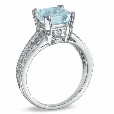 Classic Princess Cut Aquamarine Ring Aquamarine Engagement Ring Wedding Ring Anniversary Ring Promise Ring