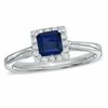 Thumbnail Image 0 of Princess-Cut Lab-Created Blue Sapphire and 1/7 CT. T.W. Diamond Engagement Ring in 10K White Gold