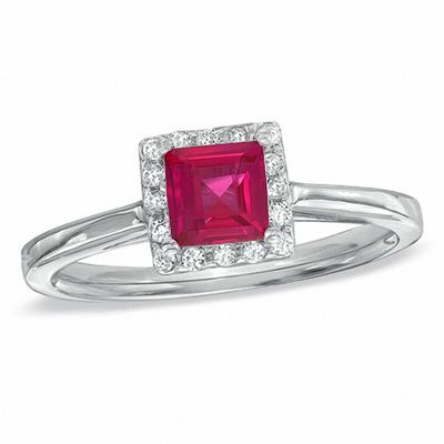 6.0mm Garnet and 1/3 CT. T.W. Diamond Double Frame Split Shank Ring in 10K  White Gold | Zales